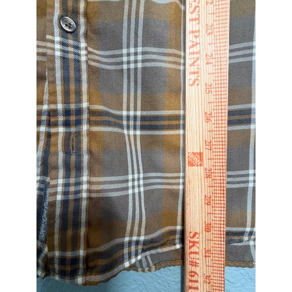 TOAD&CO Mens Flannel Plaid Button Up Shirt Cotton XL Brown Navy Western FLAW - Picture 9 of 14